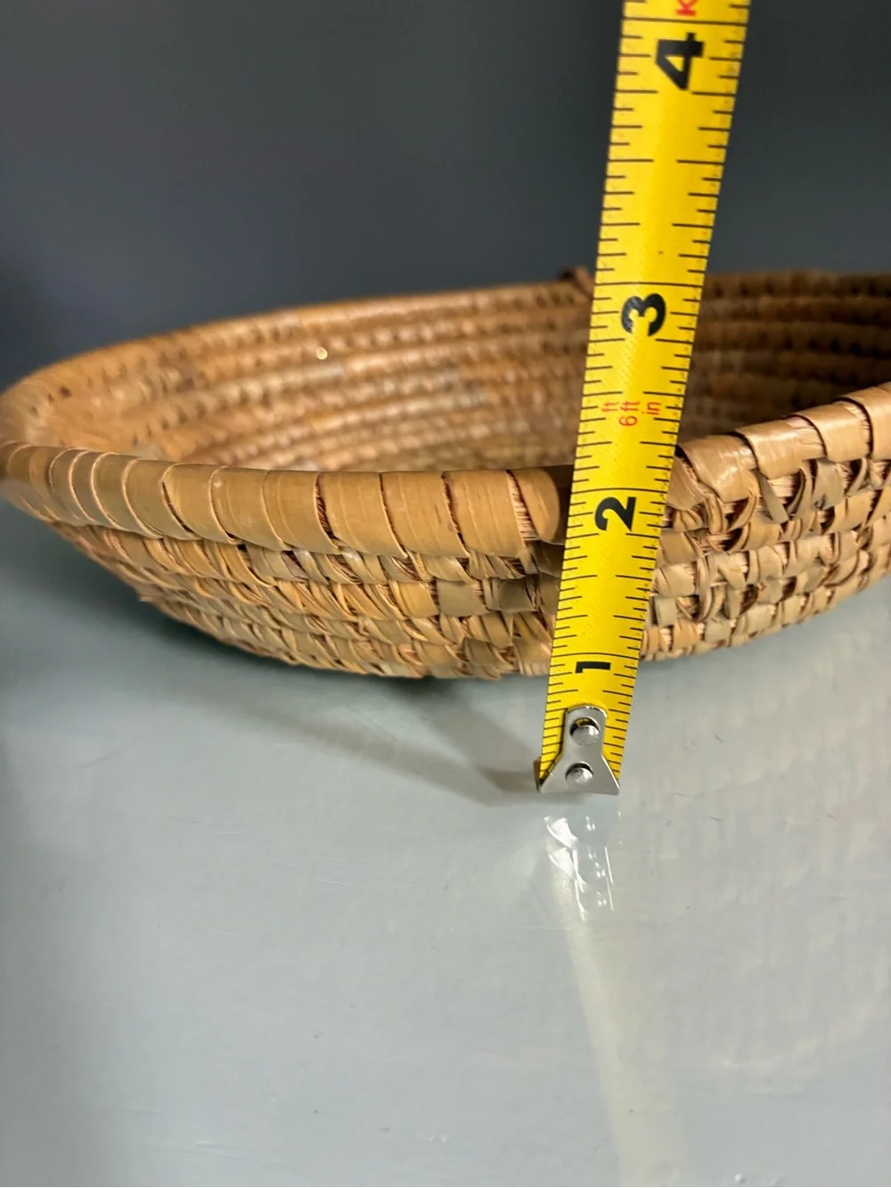 Handwoven Round Rattan  Coiled Basket With Hanger Attached - Natural Brown